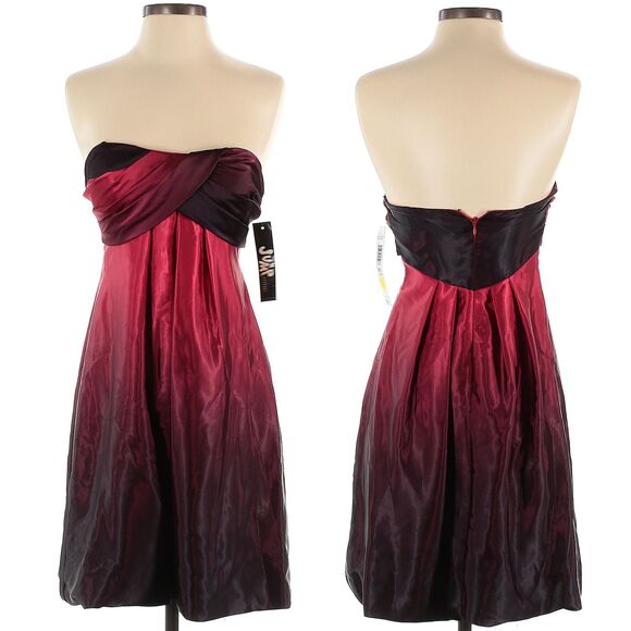 NWT Vintage Y2K Jump Mini Dress Red Satin Strapless Party Ombre Size 3 - Picture 2 of 11